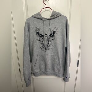 Champion Men's Grey Hoodie with Eagle Graphic in size M